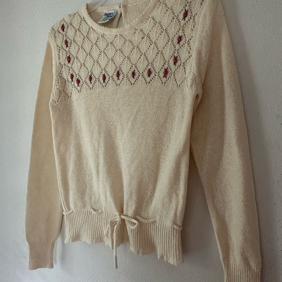Vintage cream crochet knit jumper, knit embroidered sweater , Daddy’s Money top - Picture 3 of 10